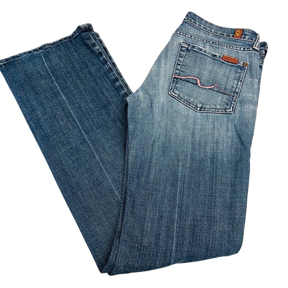 7 For All Mankind Pink Stitch Original Bootcut Jeans Premium Denim Mid Rise 27 - Picture 16 of 16